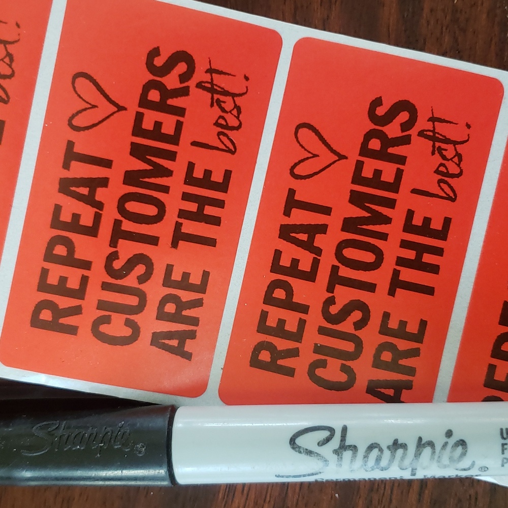 3/$15 THANK YOU STICKERS REPEAT CUSTOMERS ARE THE BEST Red Pink Mix Set of 60